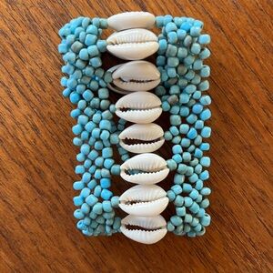Handmade Turquoise Seed Bead & Cowrie Shell Bracelet | Boho Beach Style